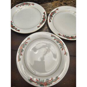 Fairfield Fine China Poinsettia Holiday Salad Plates Set Of 3 Christmas 7.5"